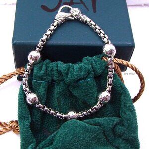 John Hardy JAI Hammered 3.7mm Bead Box Chain Sterling Silver Bracelet - XS NIB